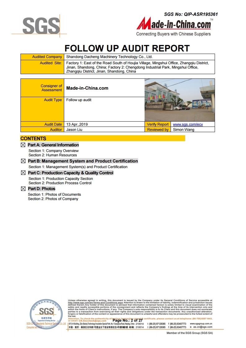 2019 SGS Audited Supplier Verification report